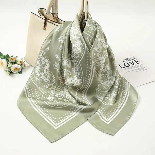 Sage Green Floral Paisley Silk Scarf for Women