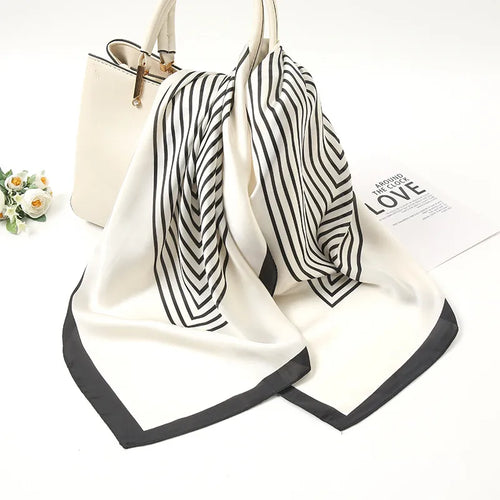 White & Black Striped Silk Scarf for Women