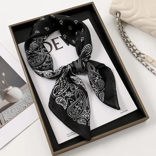 Black Large Paisley Silk Scarf for Women