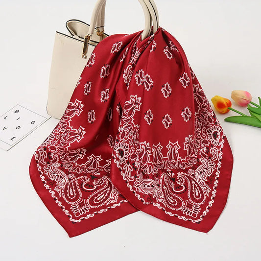 Wine Red Paisley Silk Scarf for Women