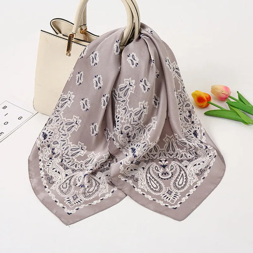 Grey Paisley Silk Scarf for Women