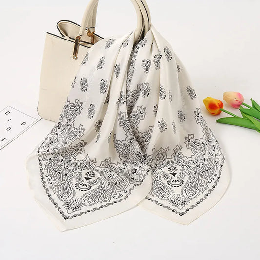 Ivory White Paisley Silk Scarf for Women