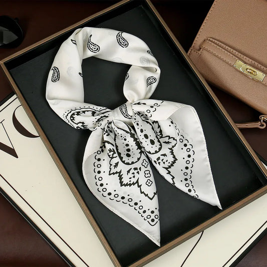 White Scattered Paisley Silk Scarf for Women