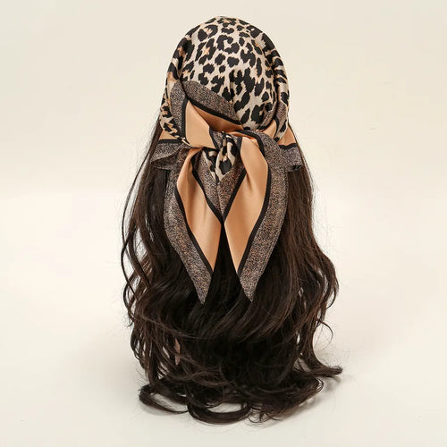 Leopard Print Satin Square Scarf | Headscarf & Hair Bandana | Serenyah
