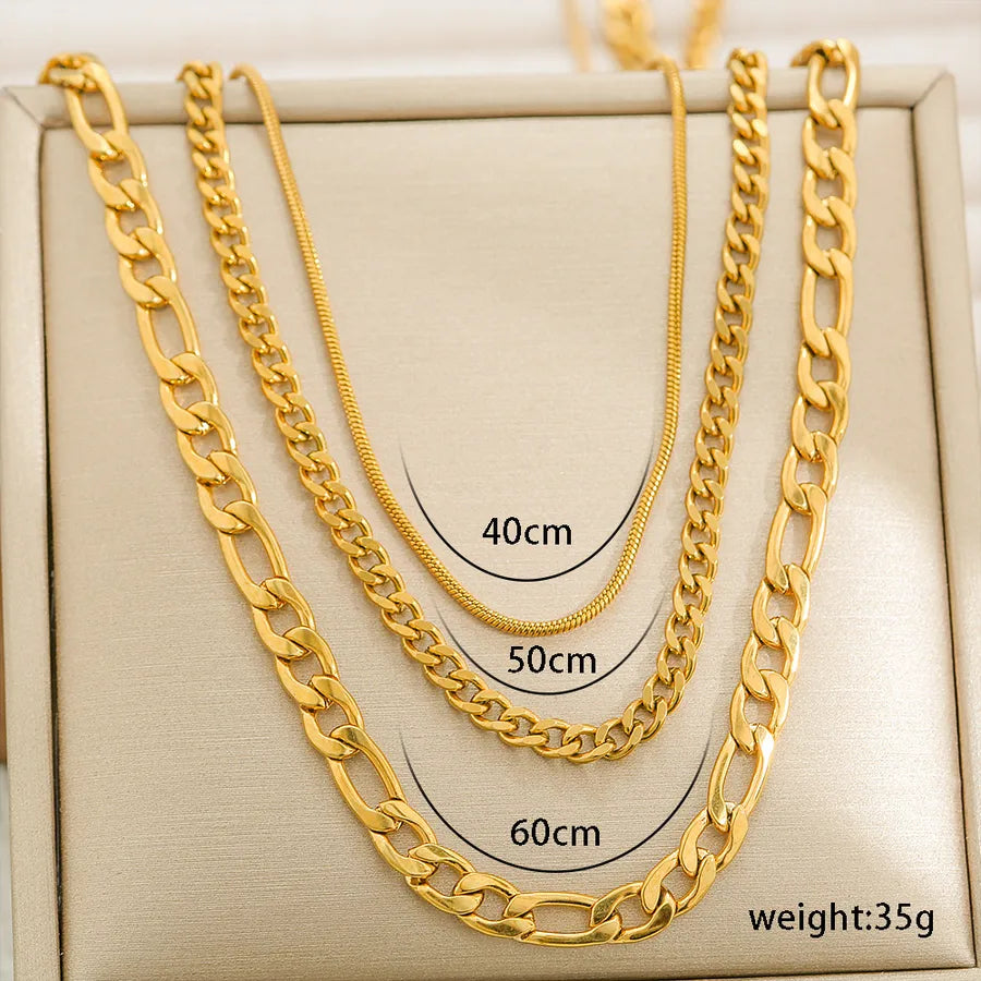 Juego de collar de cadena de oro de 3 capas – Serpiente, Curb y Fígaro | Serenyah