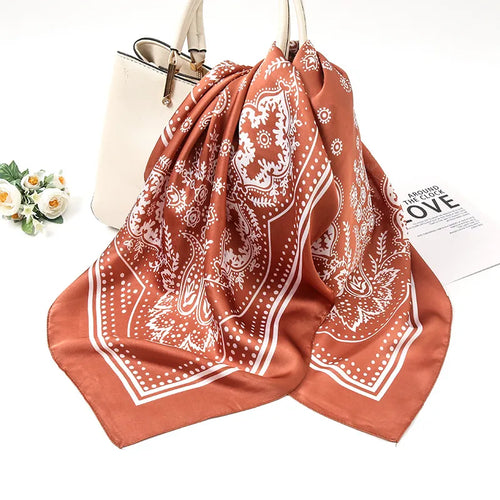 Terracotta Floral Silk Scarf for Women