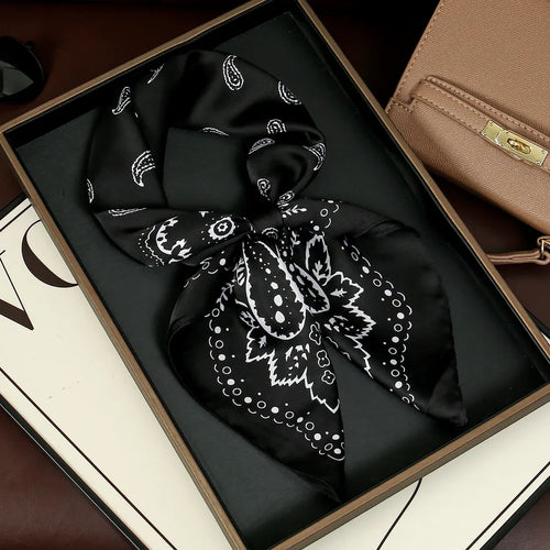 Black Scattered Paisley Silk Scarf for Women