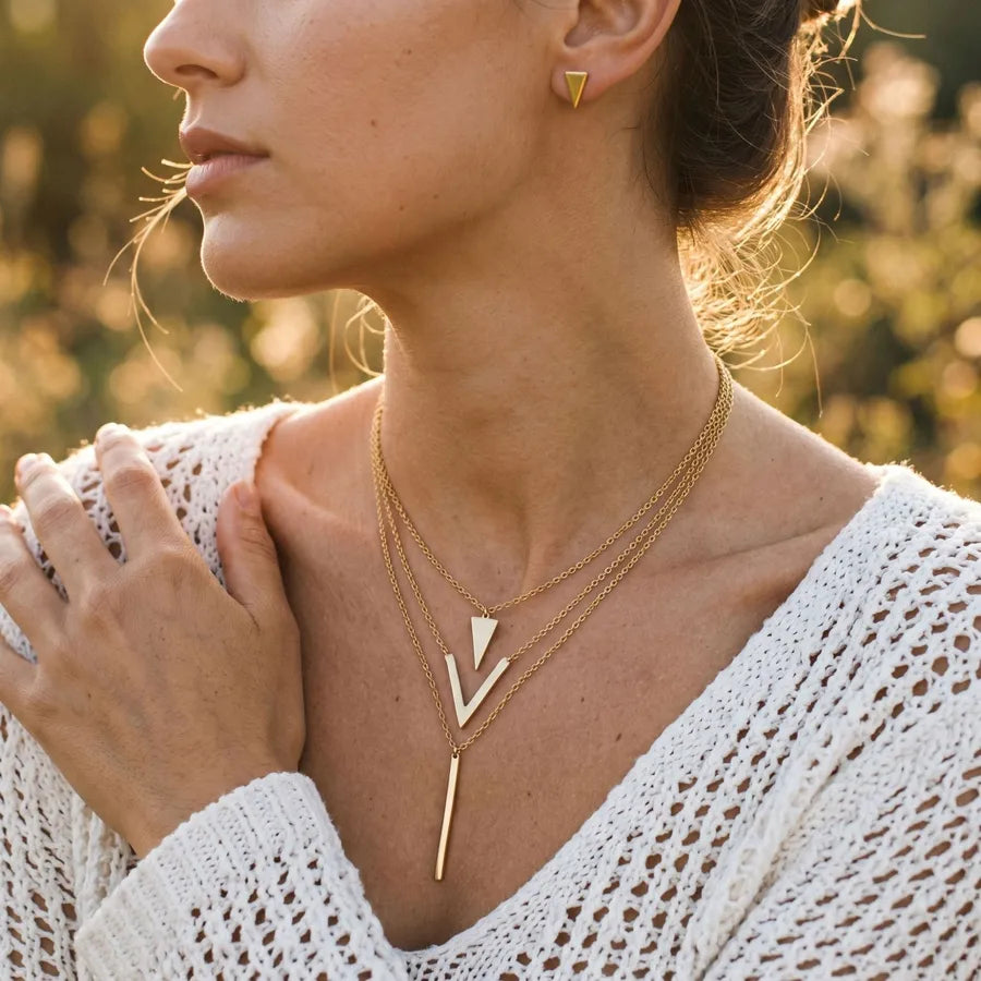 Waterproof Heart Pendant Jewelry Set - Hypoallergenic Gold Plated Stainless Steel
