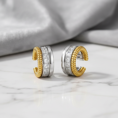 Two-Tone Triple Layer Huggie Earrings – Jewelry Background